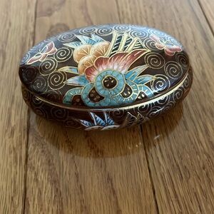 Vintage Ceramic Gold Trim Cloisonné Oblong Egg Jewellery Trinkets Keepsake Box